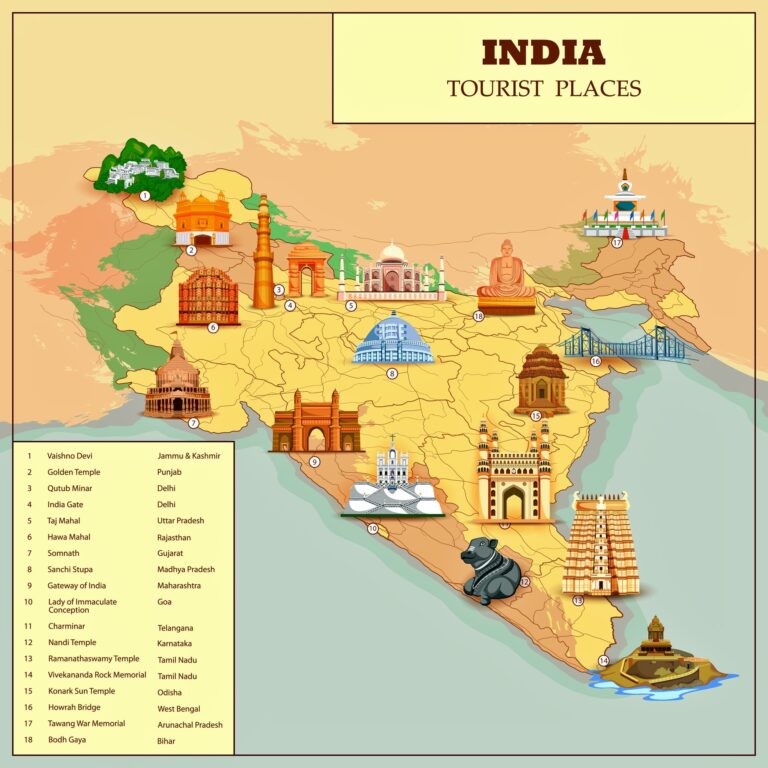 Famous Tourist attraction Place Map Of India